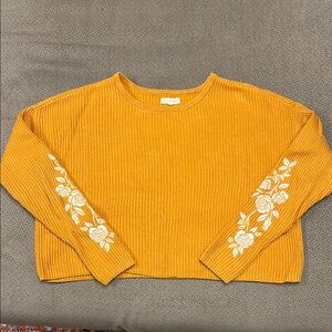 Mustard Yellow Sweater with Floral Sleeve Design